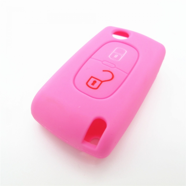 粉色标致2键无标硅胶钥匙套