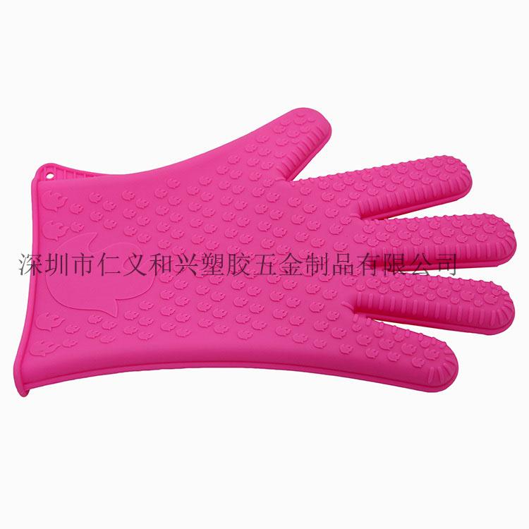 粉色硅胶隔热手套